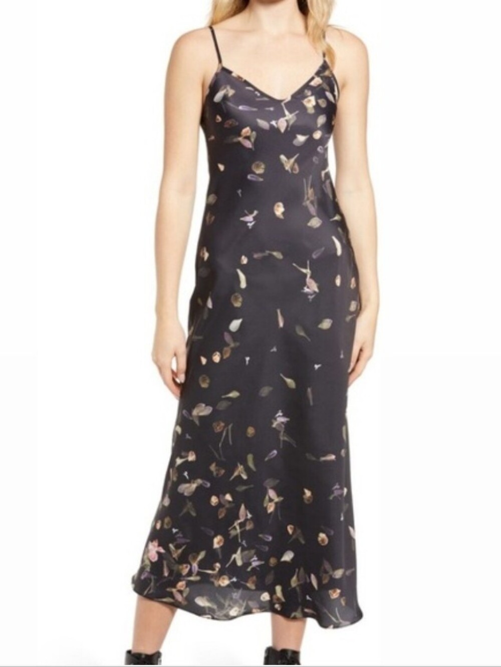 All Saints Bryony Mutare Midi Floral Petals Slip Dress Black US 8